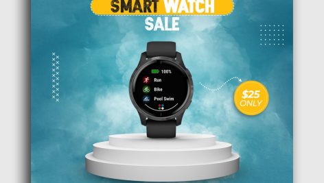 فایل لایه باز psd پست تبلیغاتی اینستاگرام با موضوع فروش ویژه ساعت هوشمند